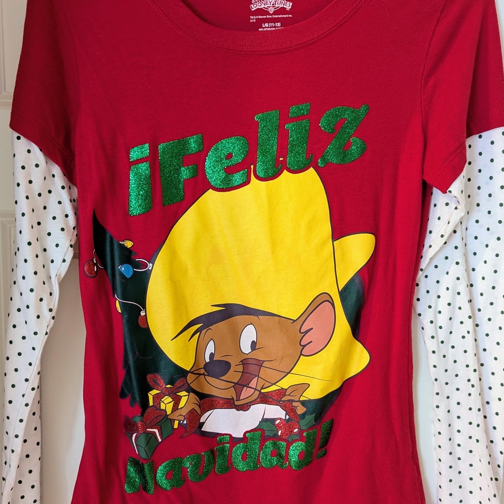 Warner Bros. Red and Green Long Sleeve Adult Tee